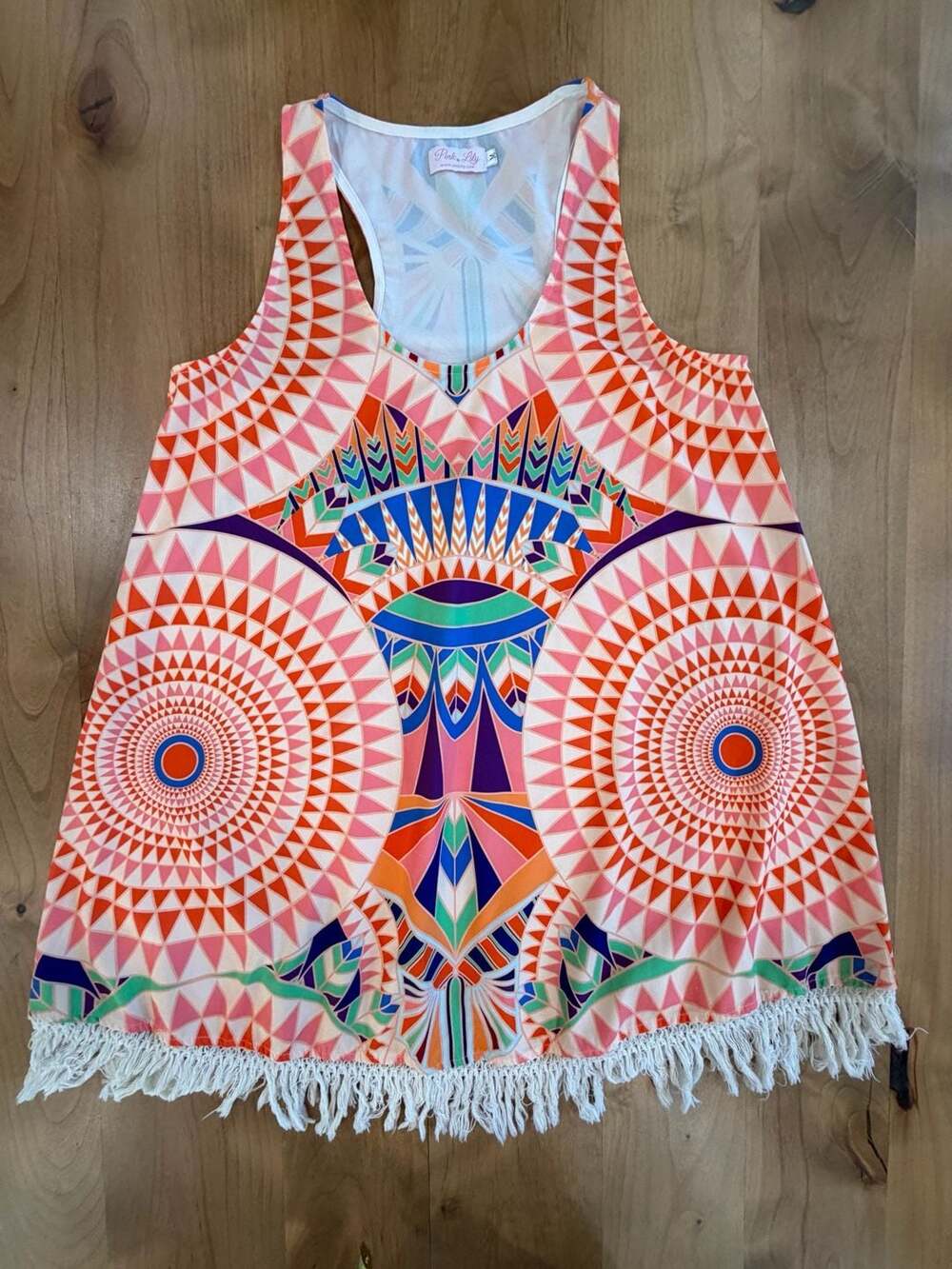 Pink Lily Geometric Print Tank Top Size M Multicolor Fringe